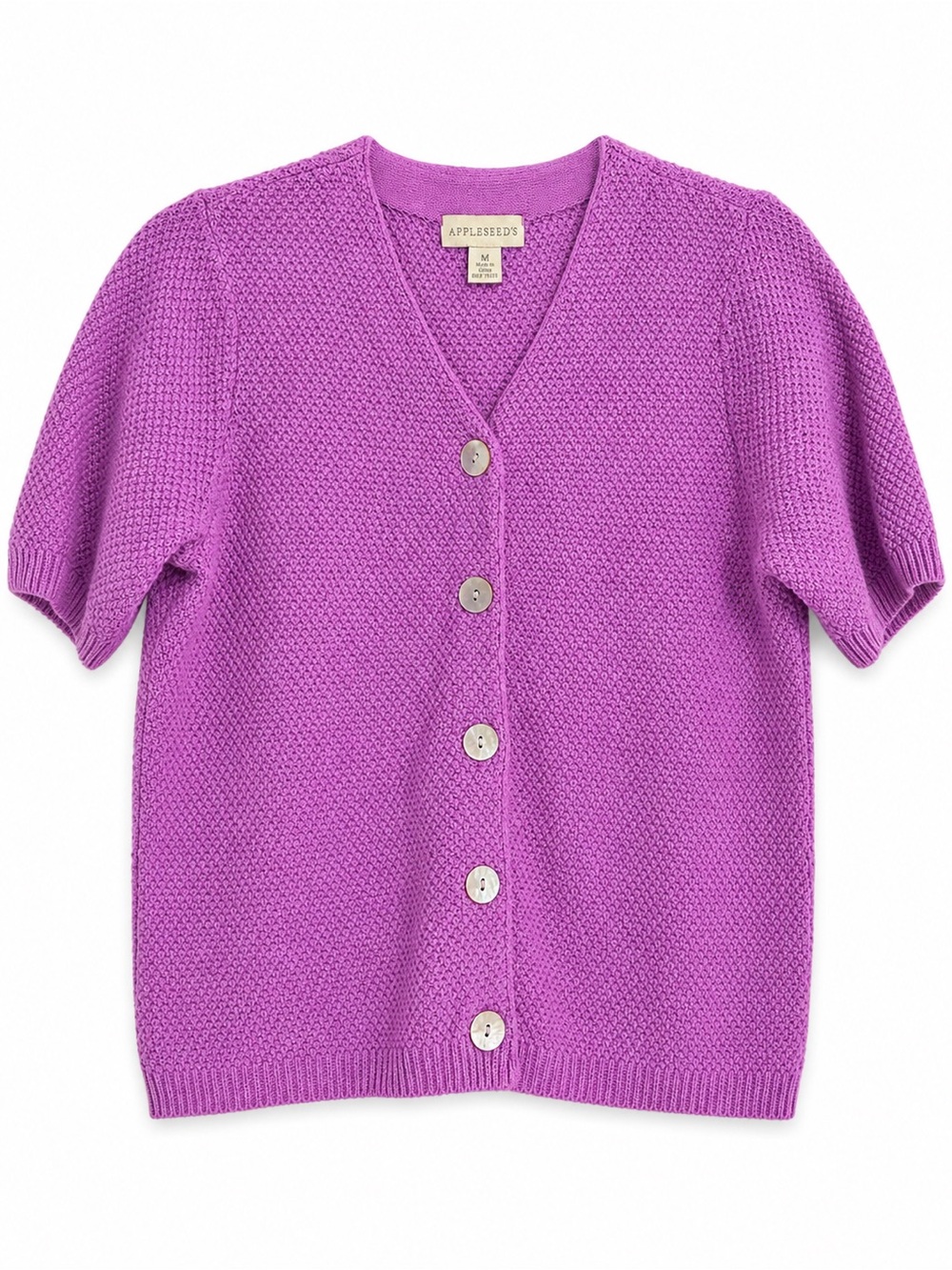 Appleseed’s Pink/Purple Knit Cardigan Short Sleeve Button Front Medium